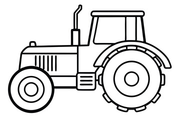 Cartoon Tractor with Large Wheels and Exhaust Pipe, Simple Outline Illustration