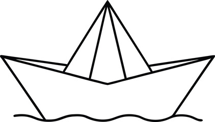paper boat floating line art