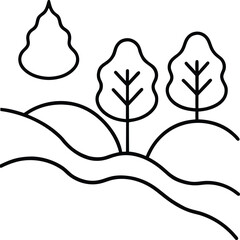 river with rocks and trees line art