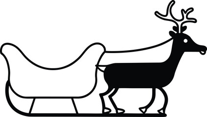 sleigh with reindeer line art