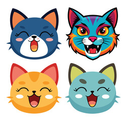Minimal Cat Face Line Icons – Simple Kawaii Mood Emoji Set

