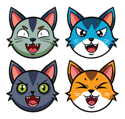 Minimal Cat Face Line Icons – Simple Kawaii Mood Emoji Set

