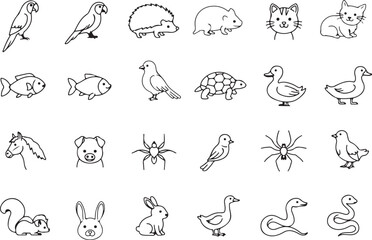 Animal Icon Pack, Wildlife Pet Illustrations, Farm Creature Line Art, Zoo Animals Vector Set, Nature Symbol Graphics, Outline Sketches Collection, Cute Animal Faces