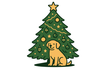 Naklejka premium Vector design of a Merry Christmas banner card featuring a nightly Christmas scene with Mary, Joseph, and baby Jesus in a manger, set against a red background with a green and gold Christmas tree