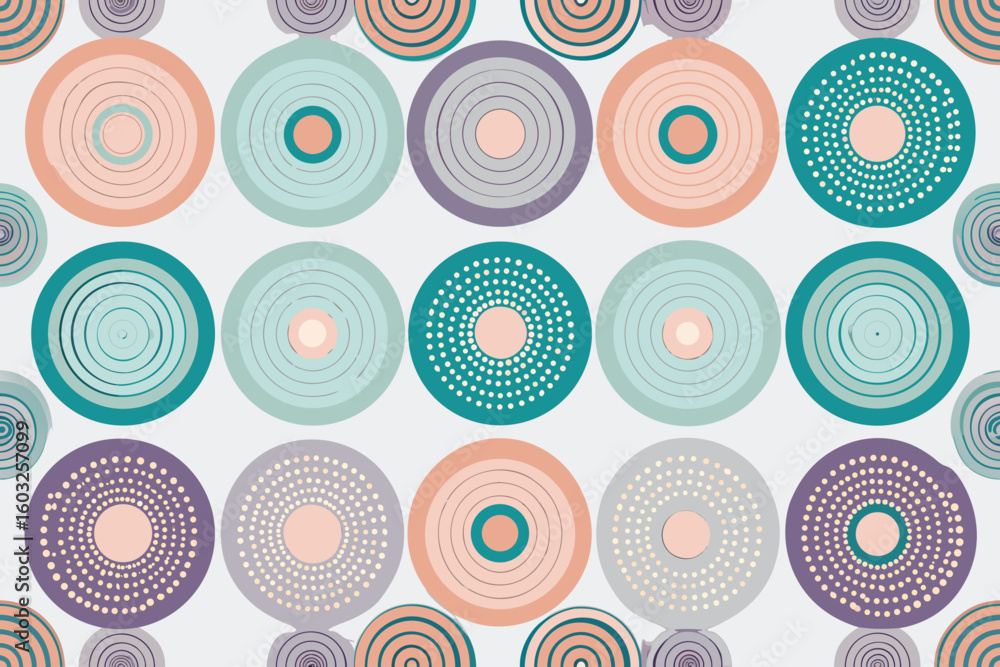 Poster a colorful geometric pattern of abstract circles featuring a soft pastel color palette for modern de