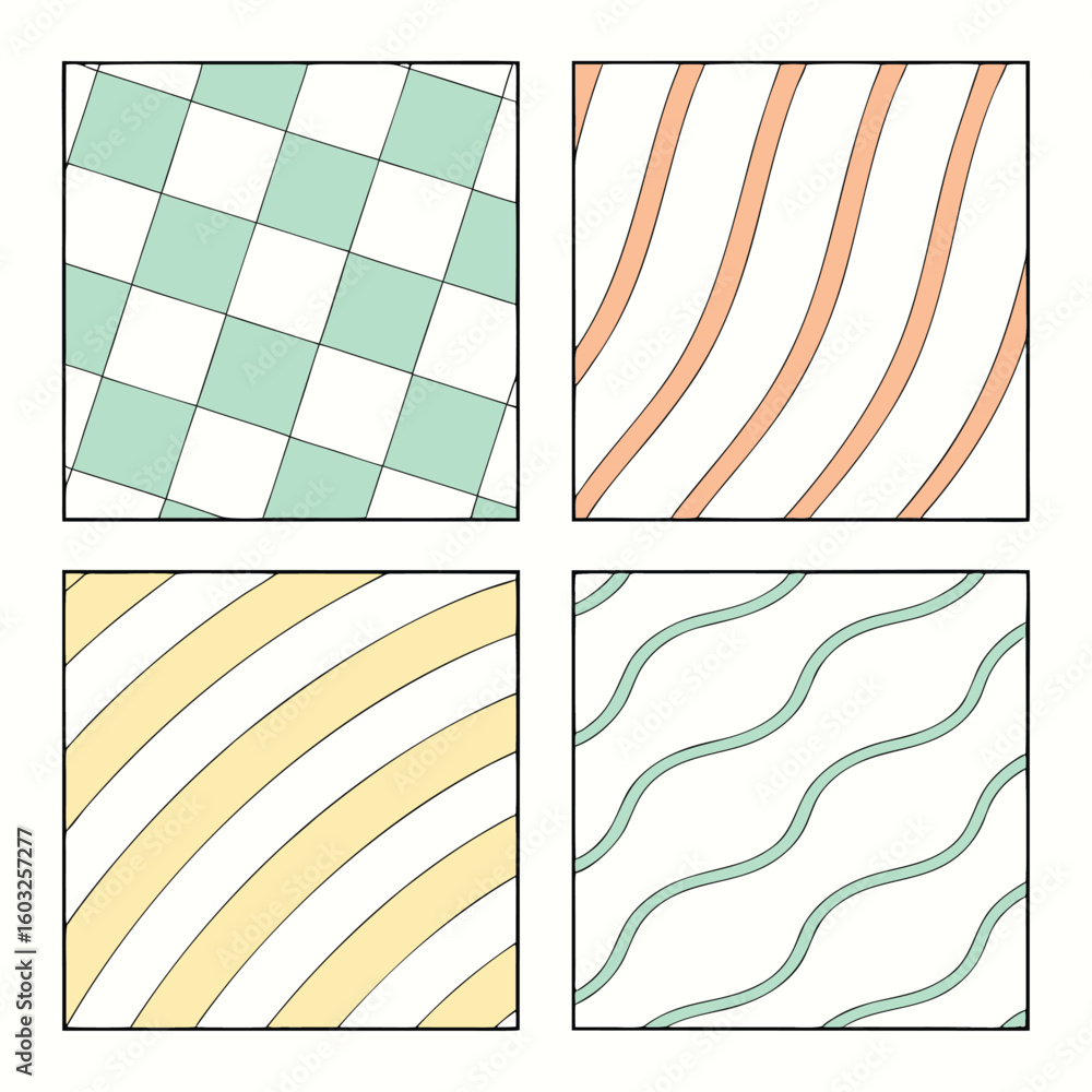 Poster Abstract colorful geometric patterns displayed in a square grid format with repeating design elements for modern design