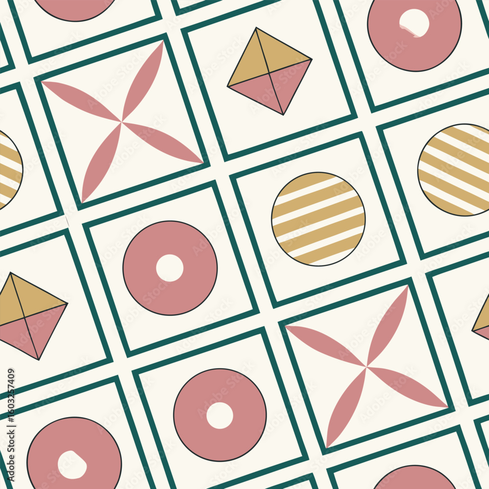 Poster abstract geometric pattern with squares circles and decorative shapes in a modern style for backgrou