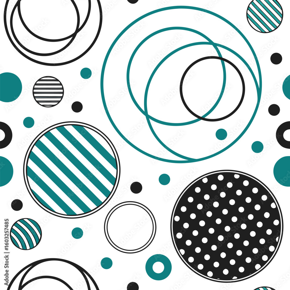 Aufkleber abstract seamless pattern with teal black and white elements featuring circles polka dots and stripe