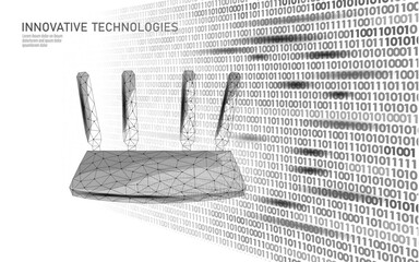 Wireless router concept illustration. Network connection communication technology design. Internet wifi signal digital information. Low poly style gray color white background vector