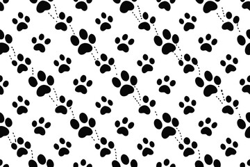 Black paw prints on white background seamless pattern design for fabric prints backgrounds and textile designs perfect for pet themed projects