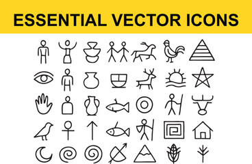Ancient Primitive Symbols and Icons Collection vector