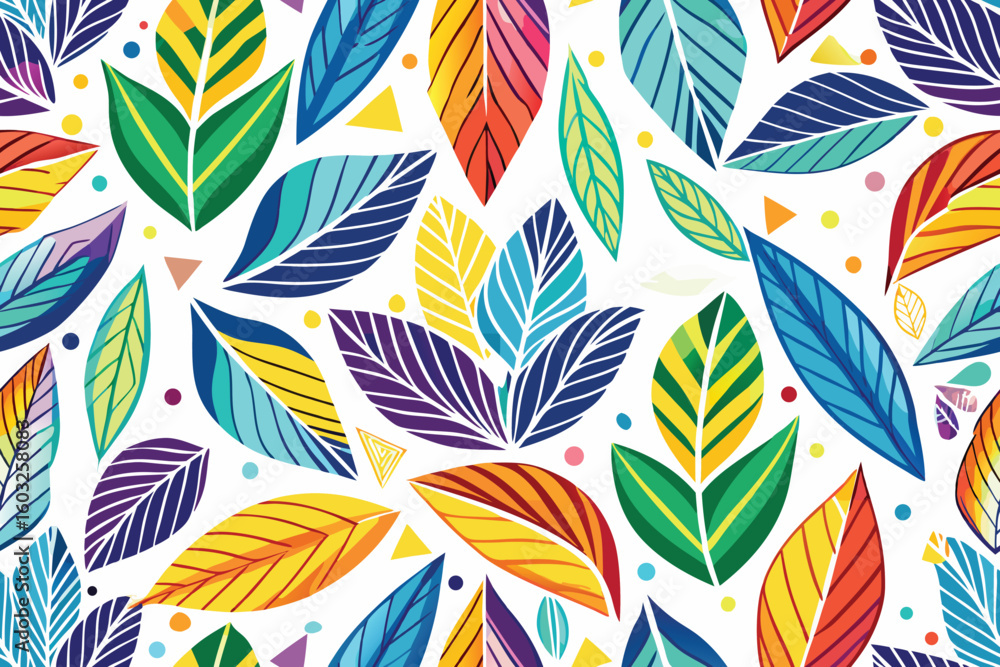 Poster colorful leaf pattern on a white background with transparency a versatile design element for various