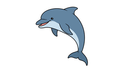 Fototapeta premium Joyful blue cartoon dolphin character jumping with a happy smile. Cute aquatic mammal illustration isolated on a white background.