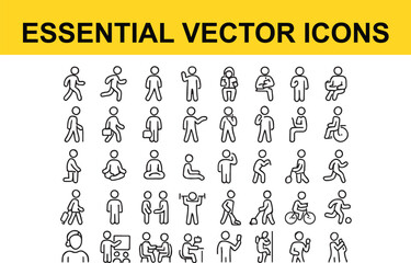 Collection of black and white human activity icons