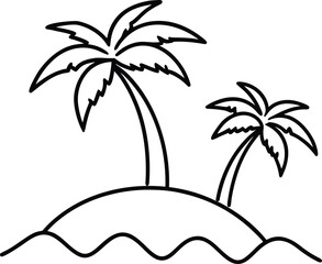 island with coconut trees line art