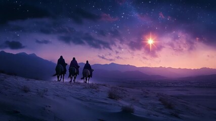 The Three Wise Men Follow the Star of Bethlehem. A peaceful scene depicting the journeys of the Epiphany