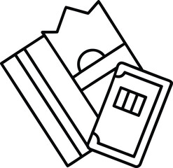 passport with tickets line art