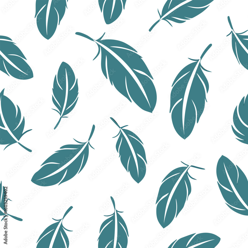 Poster elegant teal feather pattern seamless background design for various creative applications and decora