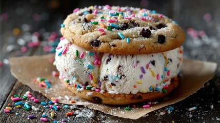 Sweet Chocolate Chip Cookie Ice Cream Sandwich