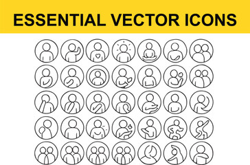 Collection of Simple Line Art Human Icons in Circles