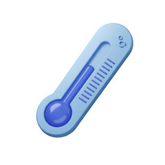 A 3D rendered illustration of a blue thermometer showing a low temperature reading, isolated on a white background.