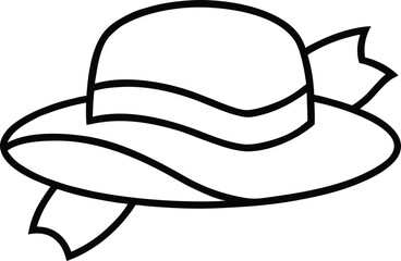 summer hat with ribbon line art