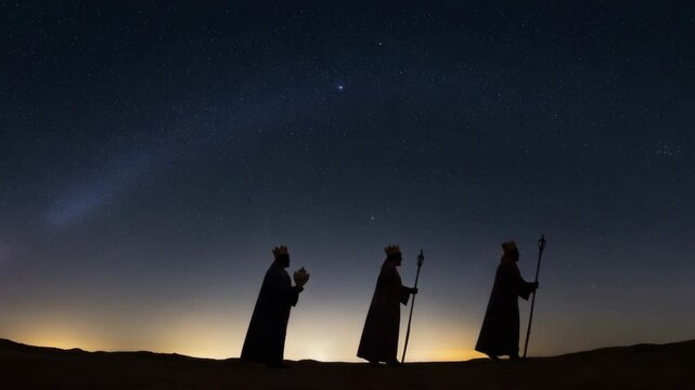 The Three Wise Men Follow the Star of Bethlehem. A peaceful scene depicting the journeys of the Epiphany