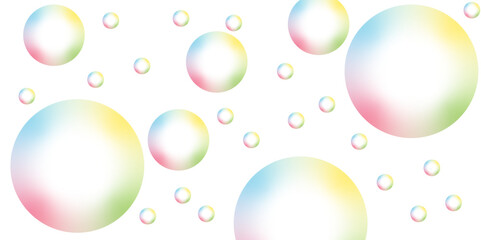 Modern abstract white bubble background. Soap bubbles with rainbow reflection on white background. Soapy bright multicolored bubbles fly randomly on a white background. 