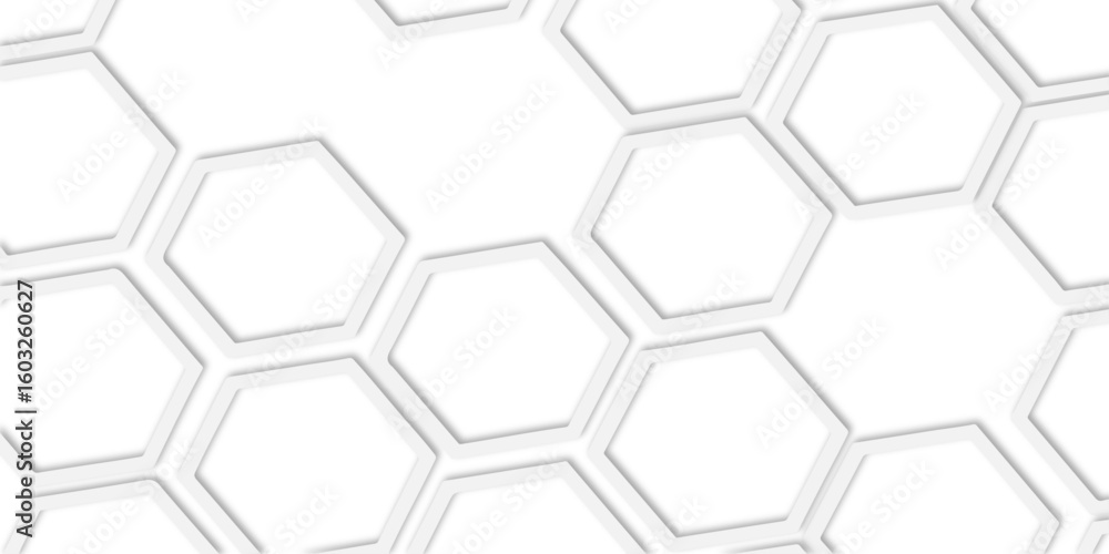 Poster  white honeycomb pattern with soft edges and subtle gray lines  white hexagonal tiles creating a modern geometric pattern white background surface.