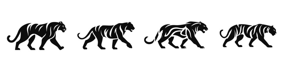 Obraz premium Wild Tiger Vector Design Tribal Silhouette Collection for Logos and Tattoos