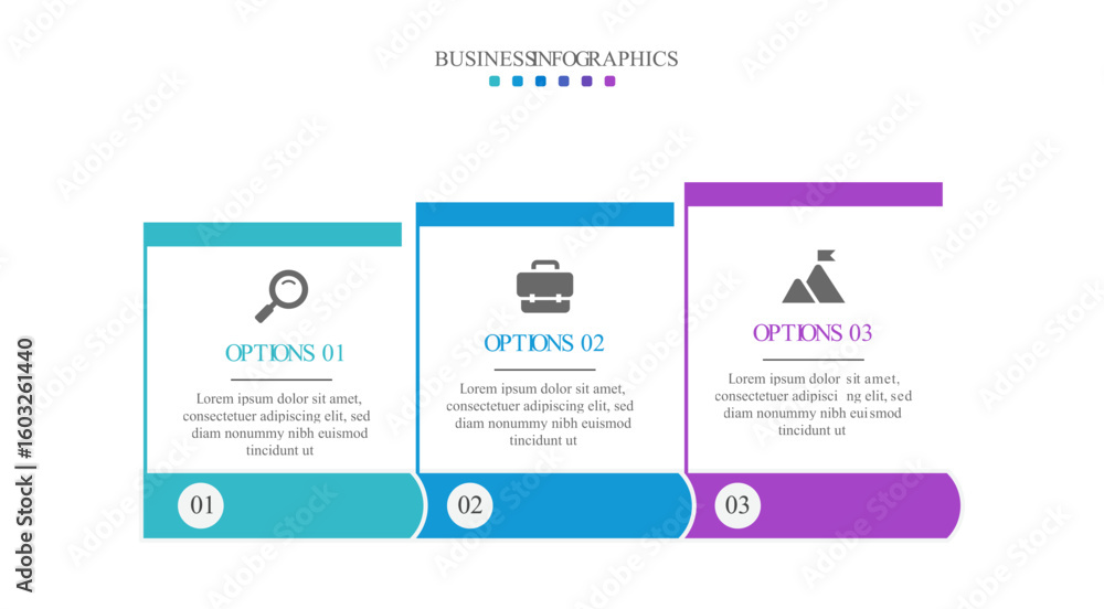 Aufkleber progress bar featuring 3 arrow-shaped elements, symbolizing the three stages of business strategy an