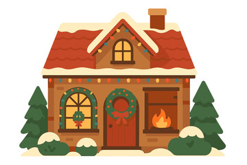 Vector illustration of a house in snowfall for use as a Christmas greeting card background or poster