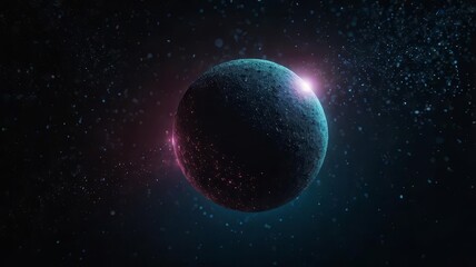 Fototapeta premium Mysterious Dark Planet with Neon Glow in Deep Space – Futuristic Cosmic Art