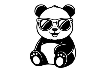 Cool Panda with Sunglasses – Bold Minimalist Cartoon Vector Line Art for Apparel and Vinyl Cutting generative ai