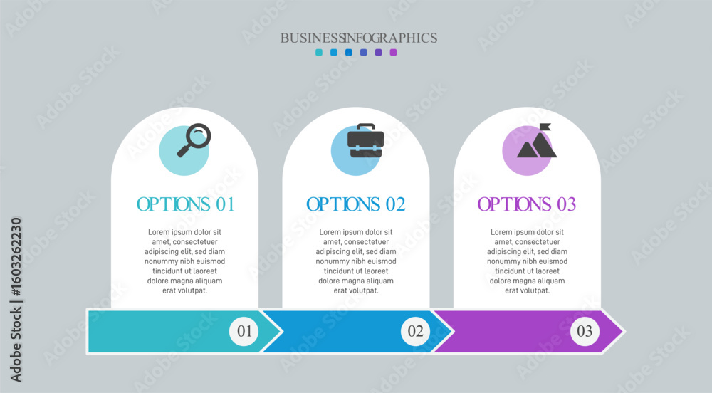 Aufkleber progress bar featuring 3 arrow-shaped elements, symbolizing the three stages of business strategy an