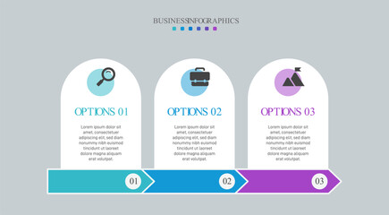 Progress bar featuring 3 arrow-shaped elements, symbolizing the three stages of business strategy and progression. Clean timeline infographic design template. Vector for mobile presentation.