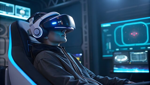 Person using VR headset in gaming setup