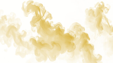 Abstract swirl of golden yellow dust or smoke, a billowing cloud of fine particles. Transparent Background Png image Isolated on white background.