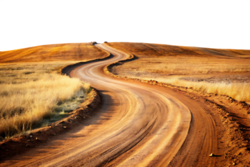  a well worn winding dirt road with visible textur isolated on white background PNG ,AI GENERATED