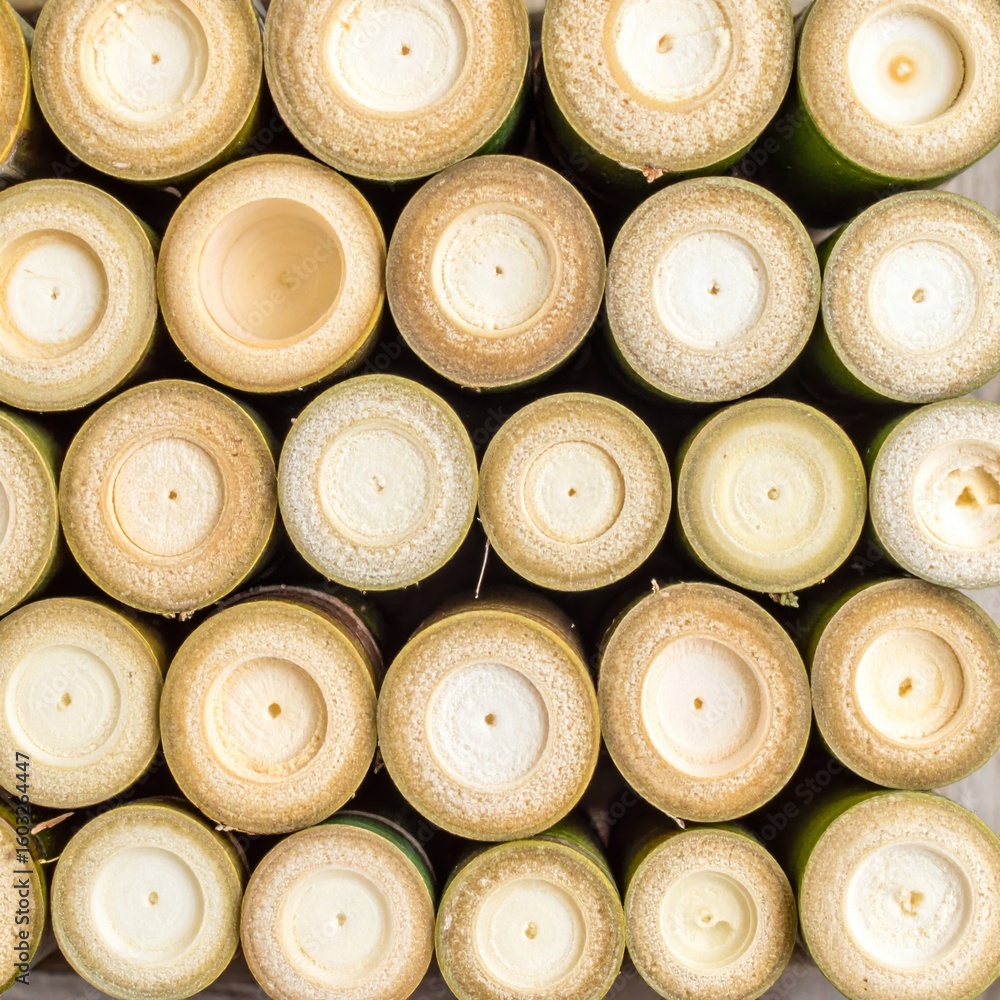 Poster cross section of bamboo stalks creating abstract pattern in organic tones