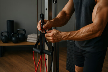 Resistance band workout machine home gym equipment for strength training and muscle building exercise