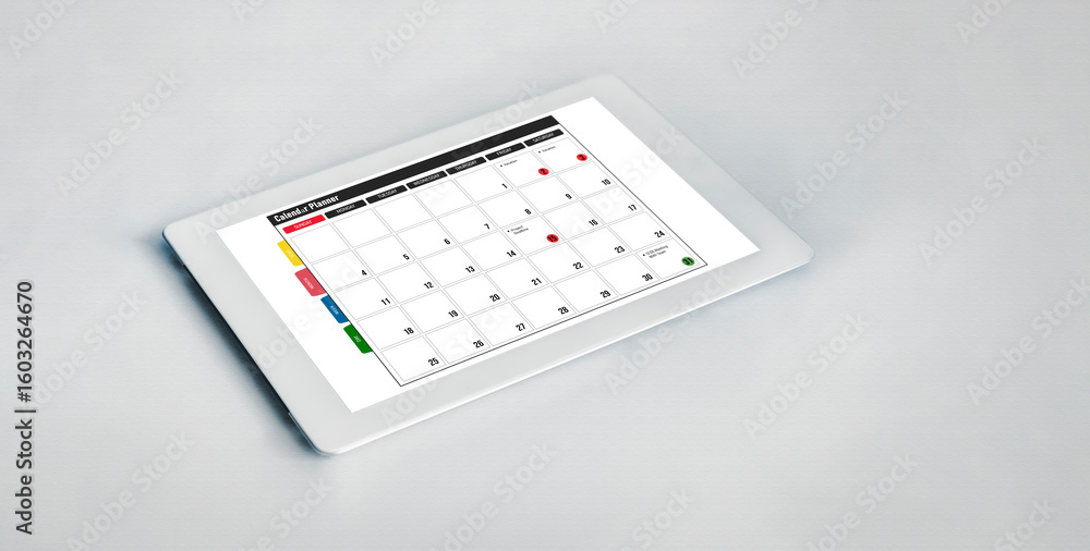 Poster calendar on computer software application for modish schedule planning for personal organizer and on