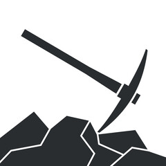 Pickaxe icon. Symbol of work, extraction, or mine. Attribute of a quarry, miner, or worker. Hand-held impact tool for gold or ore mining.