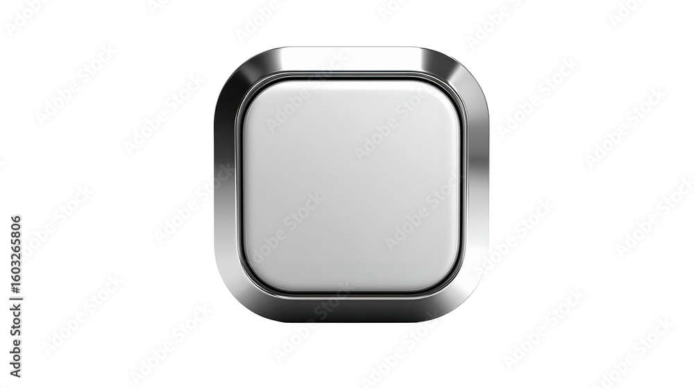 Poster sleek white button with a chrome border, perfect for any design project on transparent background