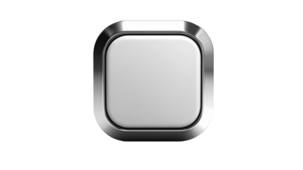 Sleek white button with a chrome border, perfect for any design project on transparent background