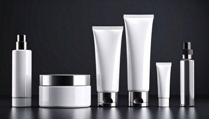 Full Set Mockup: Jar, Tube, and Bottle Use: Complete skincare routine (cleanser, toner, moisturizer)