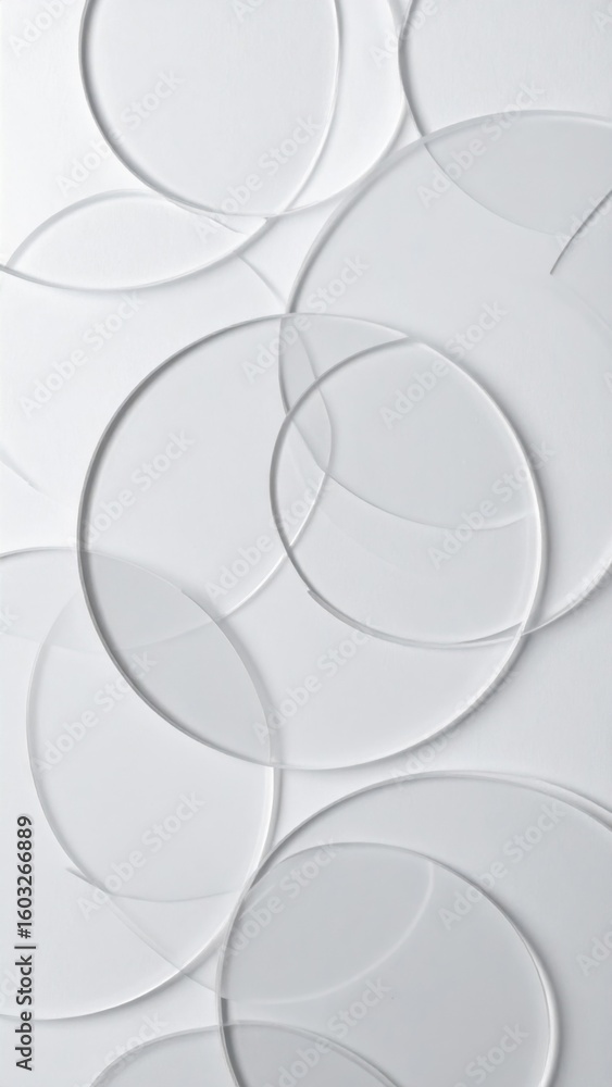 Poster minimalist white geometric circular overlapping pattern design on grey background