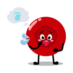 Cute Hand Drawn Thirsty red Blood Cell Thinking about water