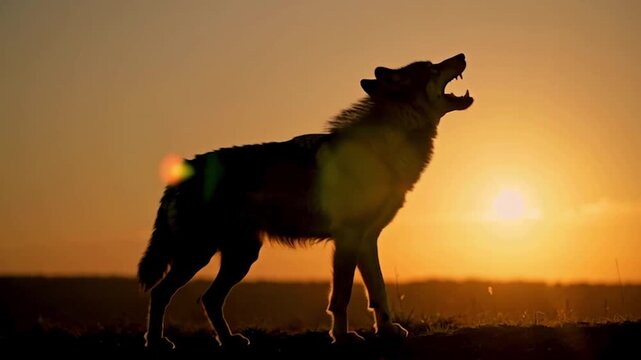 Lobo aullando en un atardecer 