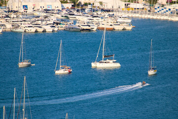 croatian harbor and valley with boats from viewpoint veli vrh, Murter, Croatia